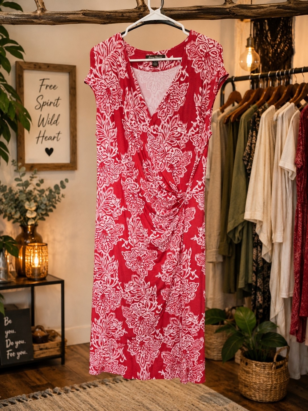 Tommy Bahama Red and White Floral Midi Dress